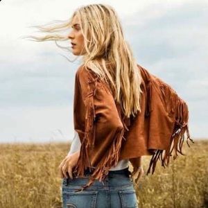 American Eagle Brown Fringe Suede Jacket, S